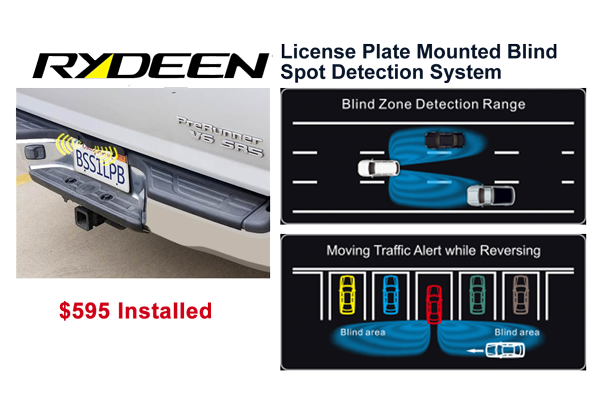 Rydeen License plate mounted blind spot detection system